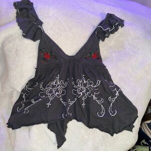 Gray Ruffle Trim Top